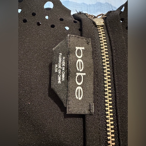 BEBE Black Crop Top with Decorative Cut Out Edge Zipper Back - Picture 6 of 6